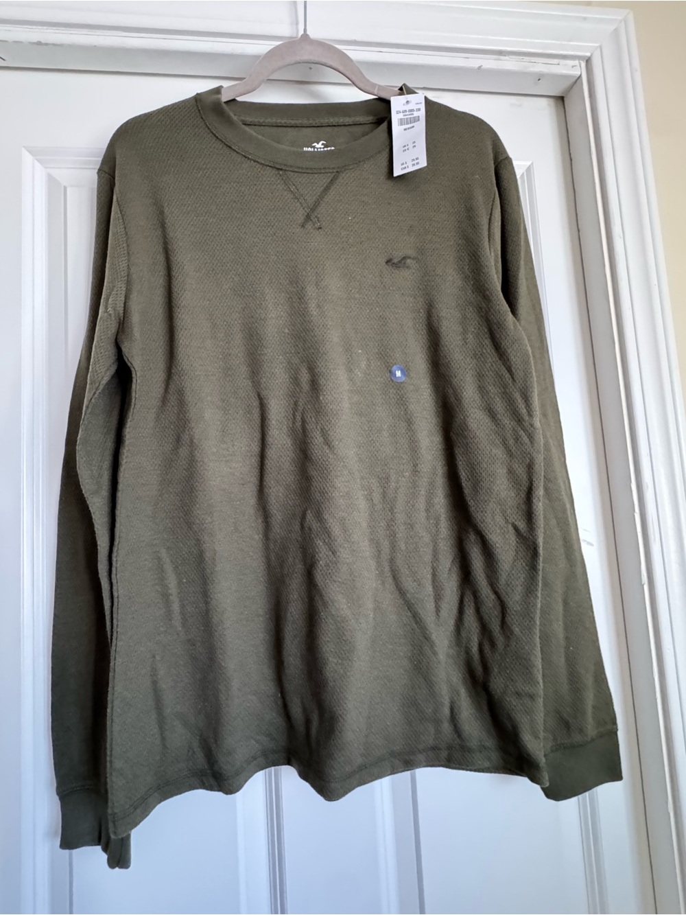 New Hollister Medium Olive Green Crew Neck Long Sleeve Thermal Shirt